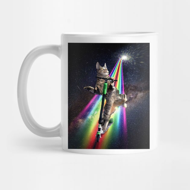 Galaxy Space Cat On Scooter Rainbow by Random Galaxy